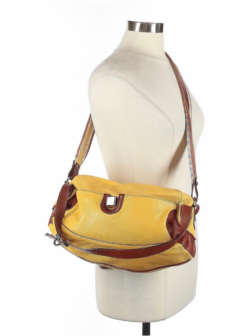 Missoni Yellow Leather Shoulder Bag with Brown Trim